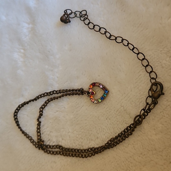 3/$30 Vintage Multicolor Heart Pendant Bronze Chain Necklace - Picture 2 of 4